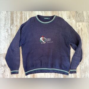 VTG Carmel Sweater Crewneck Men's Casual Blue Pullover Golf Graphic Size XL USA